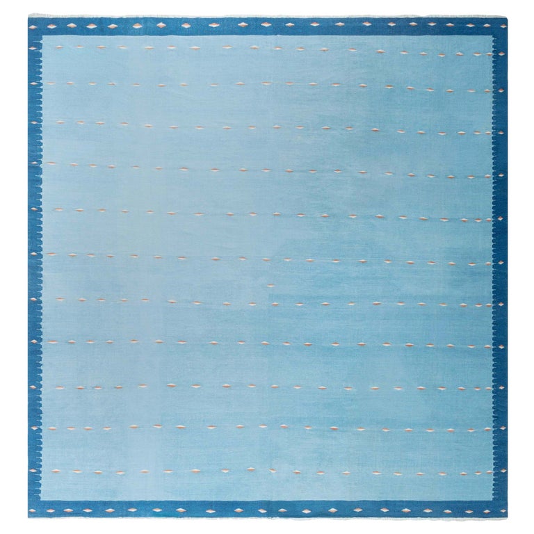 Vintage Indian Dhurrie Blue Rug For Sale at 1stDibs