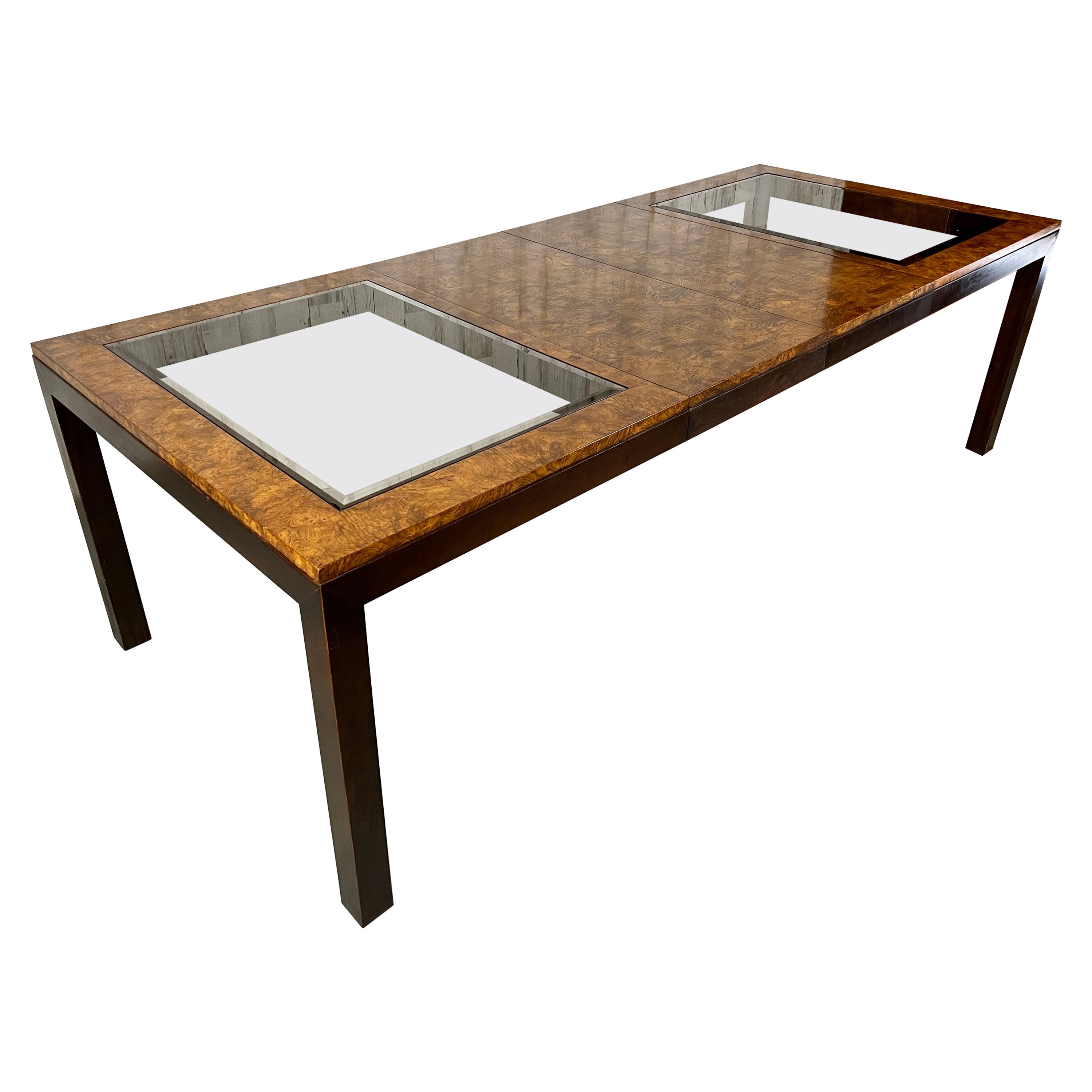 Burl & Smoked Glass Extendable Dining Table by Century