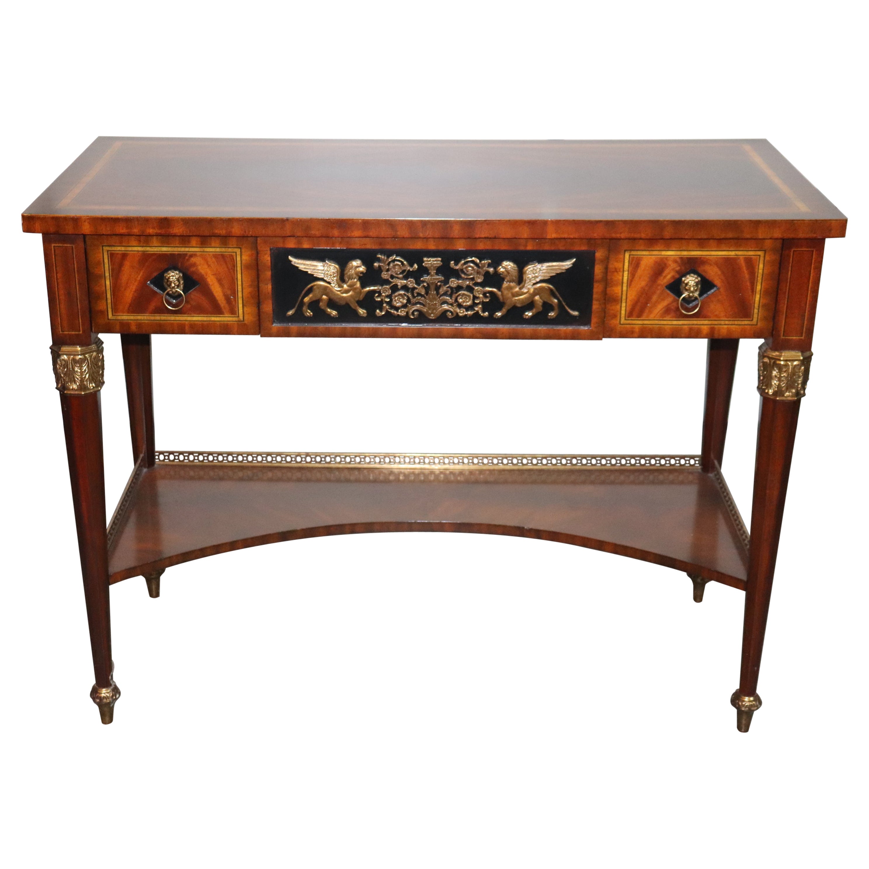 Flame Mahogany Maitland Smith Bronze Mounted Griffin French Empire Console Table