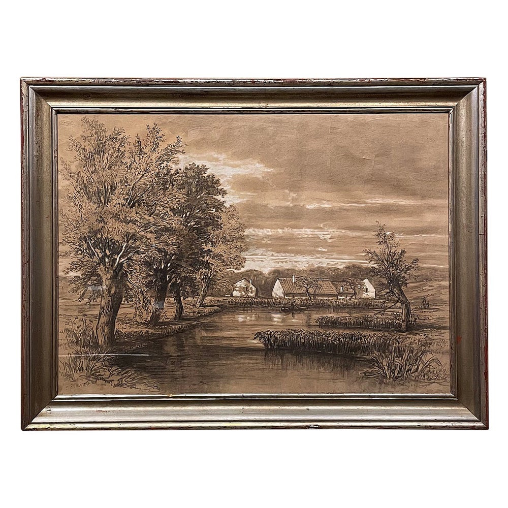 19th Century Framed Pastel by Francois Stroobant For Sale