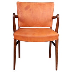 Vintage Rare Midcentury Armchair in Patinated Leather and Wenge, Danish Design, 1950s