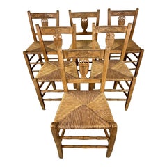 Rustic French Rush Seat Dining Chairs with Owl Splat 