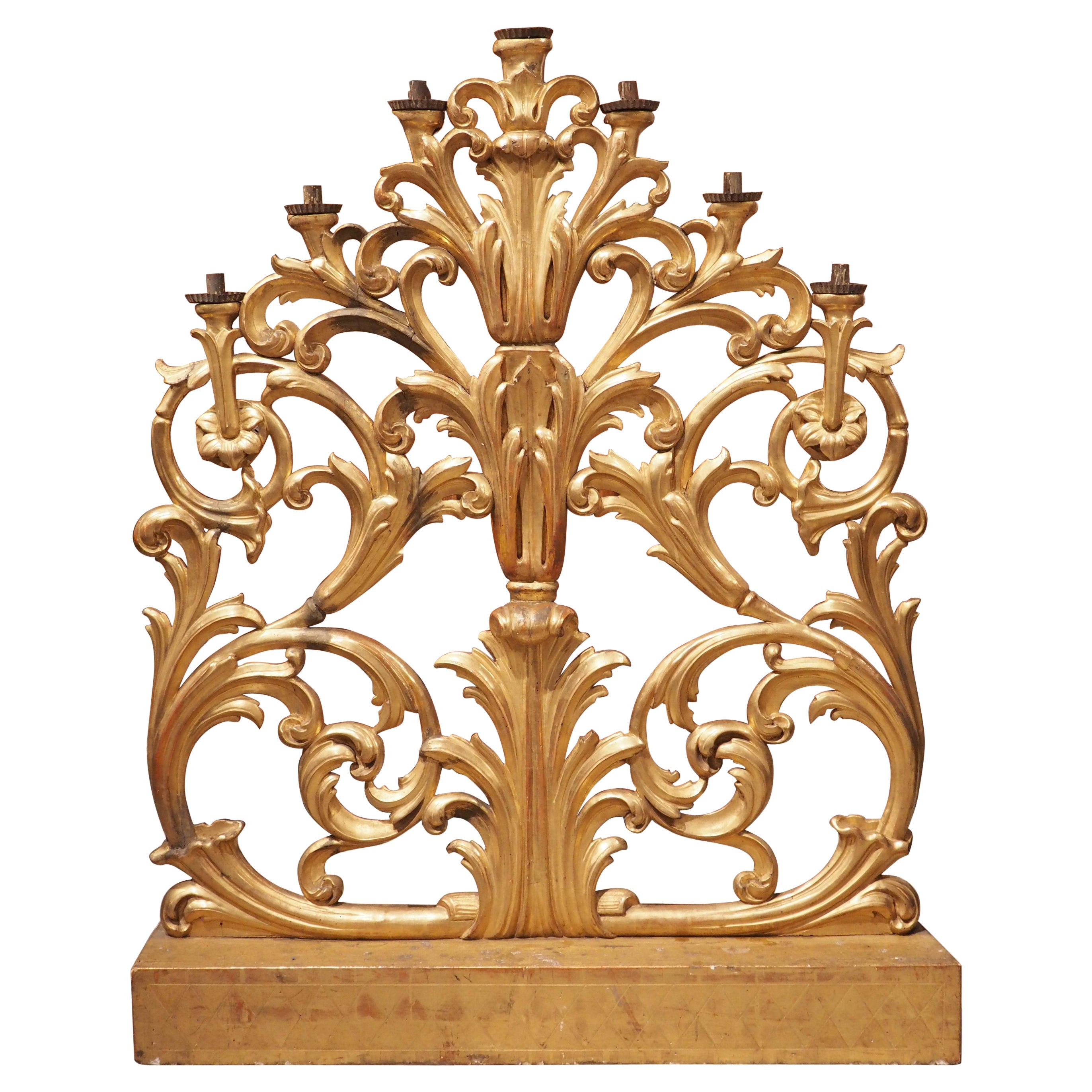 Candélabre d'autel ancien en bois doré de Toscane, vers 1800