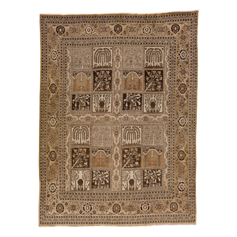 Brown Antique Persian Tabriz Handmade Wool Rug with Allover Design For ...
