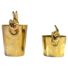 Vintage Surrealist DaDa Style Gold Plated Finger Jigger Shot Glasses, Set of 2