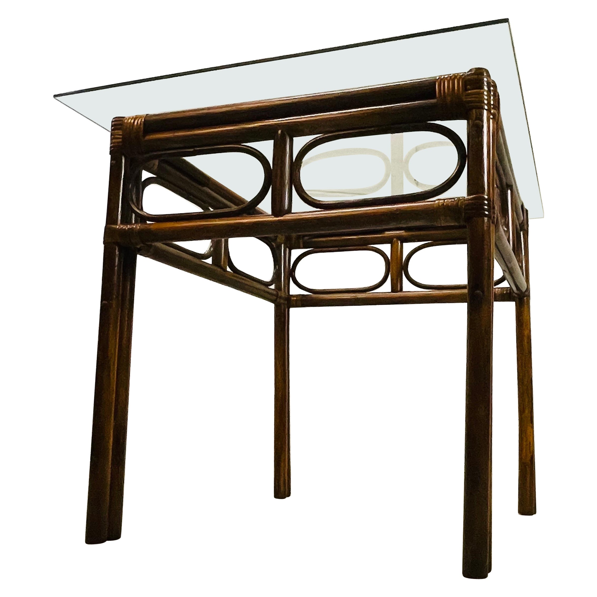 Rattan & Glass Rectangular Side Table