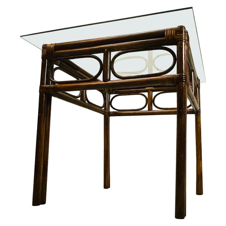 Rattan and Glass Rectangular Side Table For Sale at 1stDibs