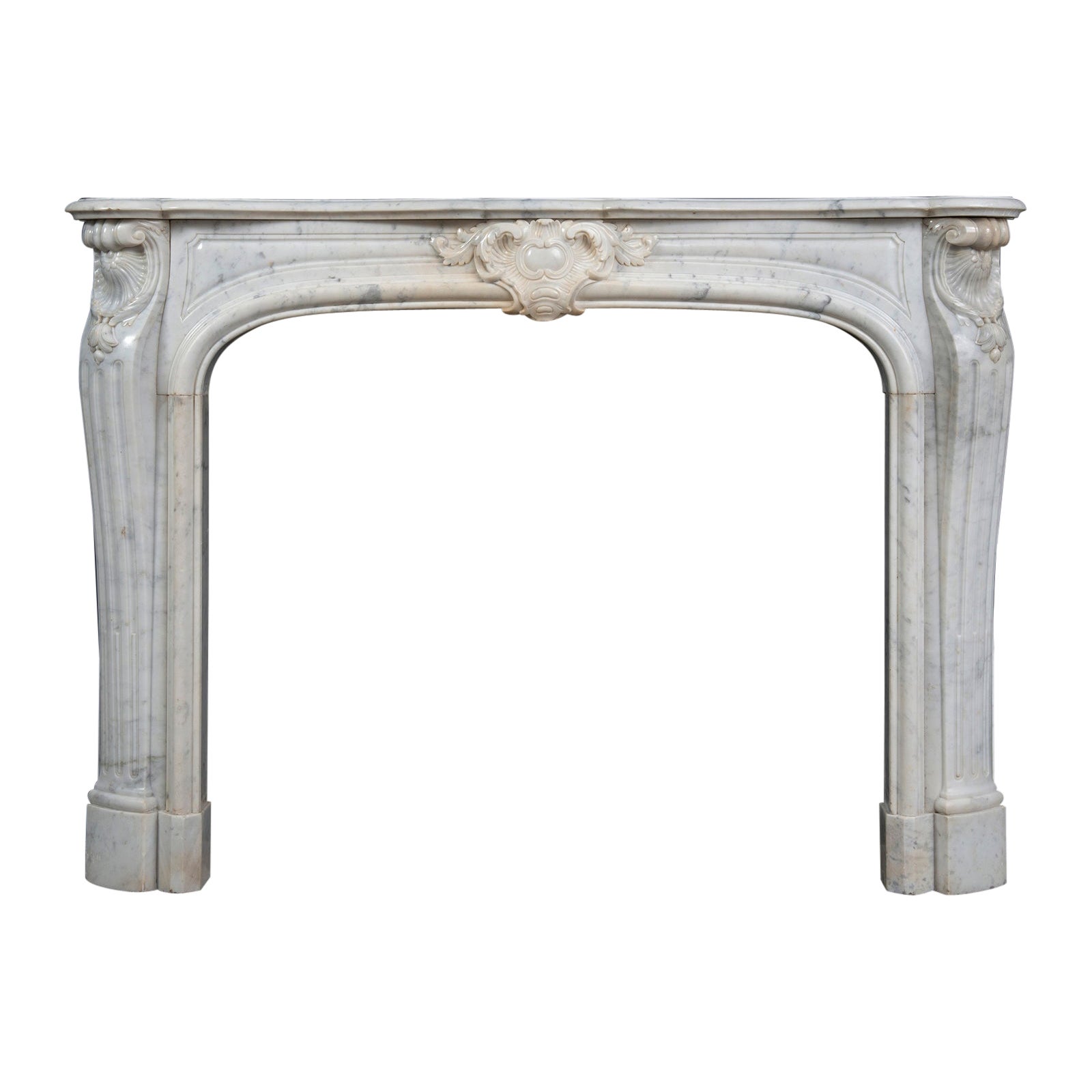 Beautiful French Louis XV Fireplace in White Marble, Paris- France