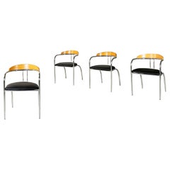 Italian Modern Chairs in Metal, Wood and Black Sky, 1980s