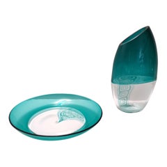 Postmodern Teal Murano Glass Plate and Vase by La Murrina, Italy