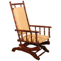 Antique Rocking Chair Covered with Leather Early 20 Century