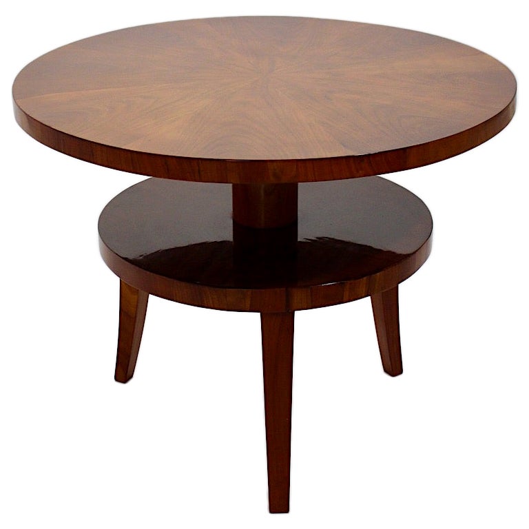 Art Deco Vintage Organic Circular Cherry Two Tier Side Table circa 1925 Vienna