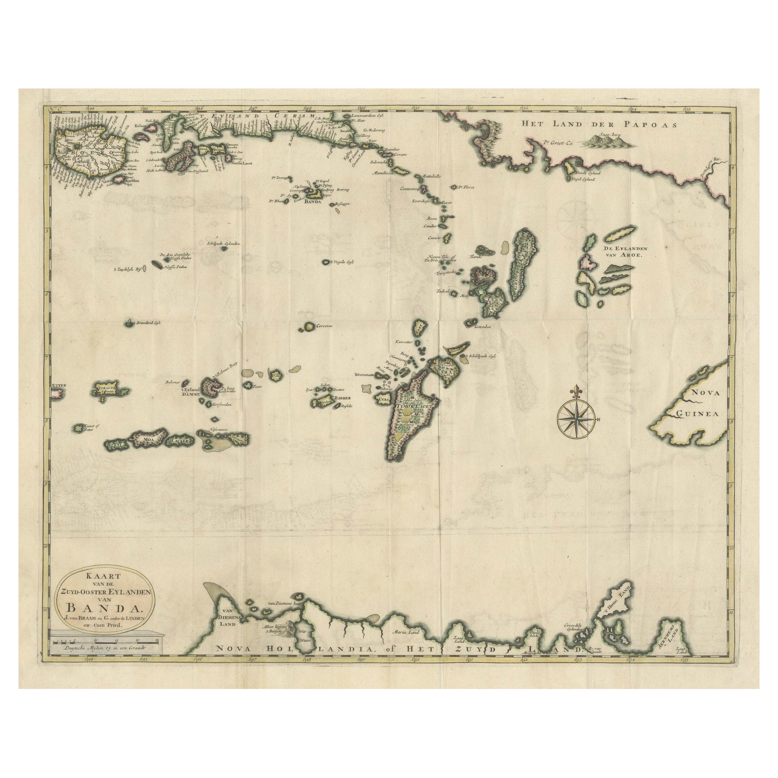 Old Antique Map of the Banda Islands (Southeast), Indonesia & Northern Australia For Sale