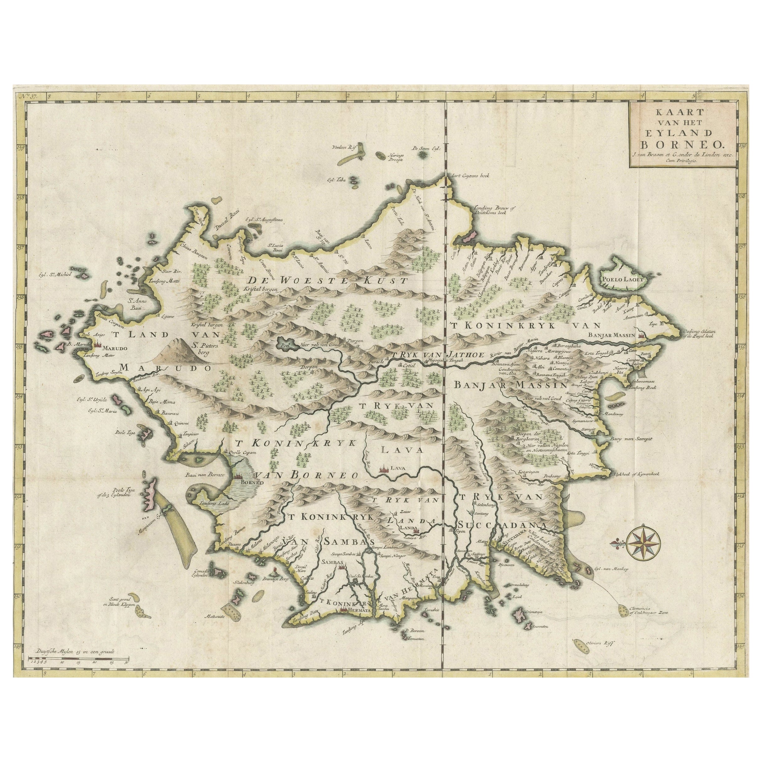 Alte antike Karte von Borneo „Kalimantan Indonesien, Sabah Malaysia & Brunei“