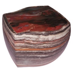 Artist-made vintage onyx / agate & walnut lidded vessel box, signed & dated 1984