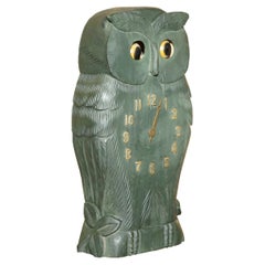 Vintage Hand Carved German Owl Clock with Moving Eyes for Restoration