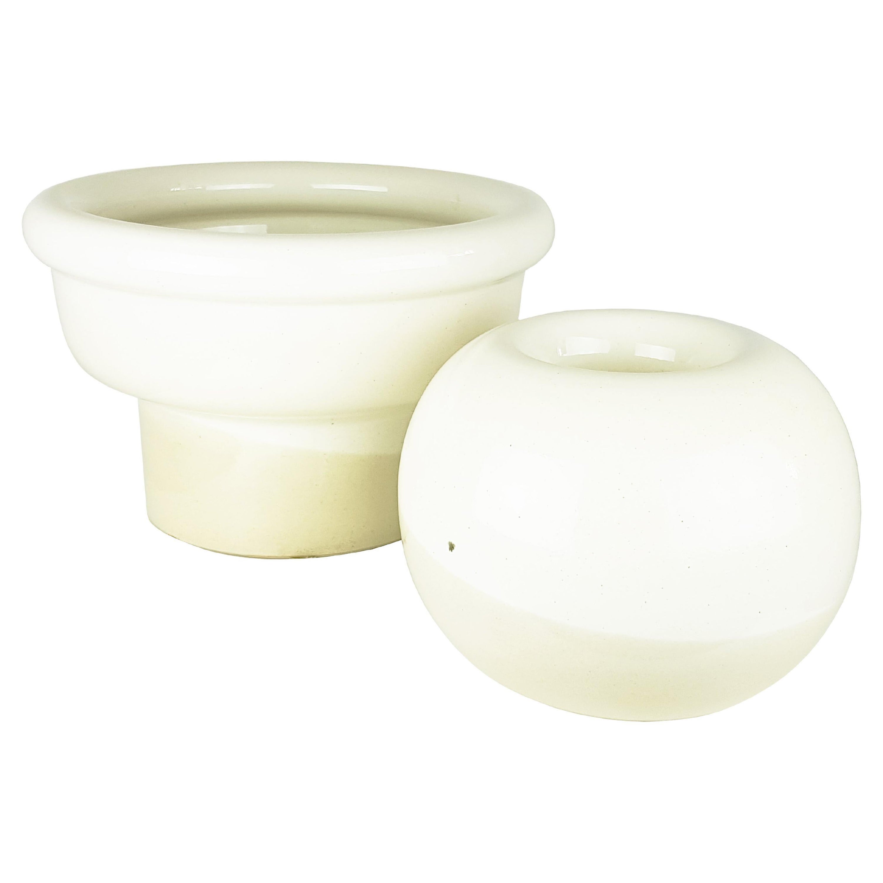 Italian White & Beige Glazed Ceramic 1970s-80s Cache Pot & Vase by Bucci For Sale
