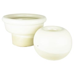 Vintage Italian White & Beige Glazed Ceramic 1970s-80s Cache Pot & Vase by Bucci