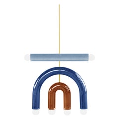 Lampe suspendue TRN D1 par Pani Jurek, tige en laiton, bleue et ocre