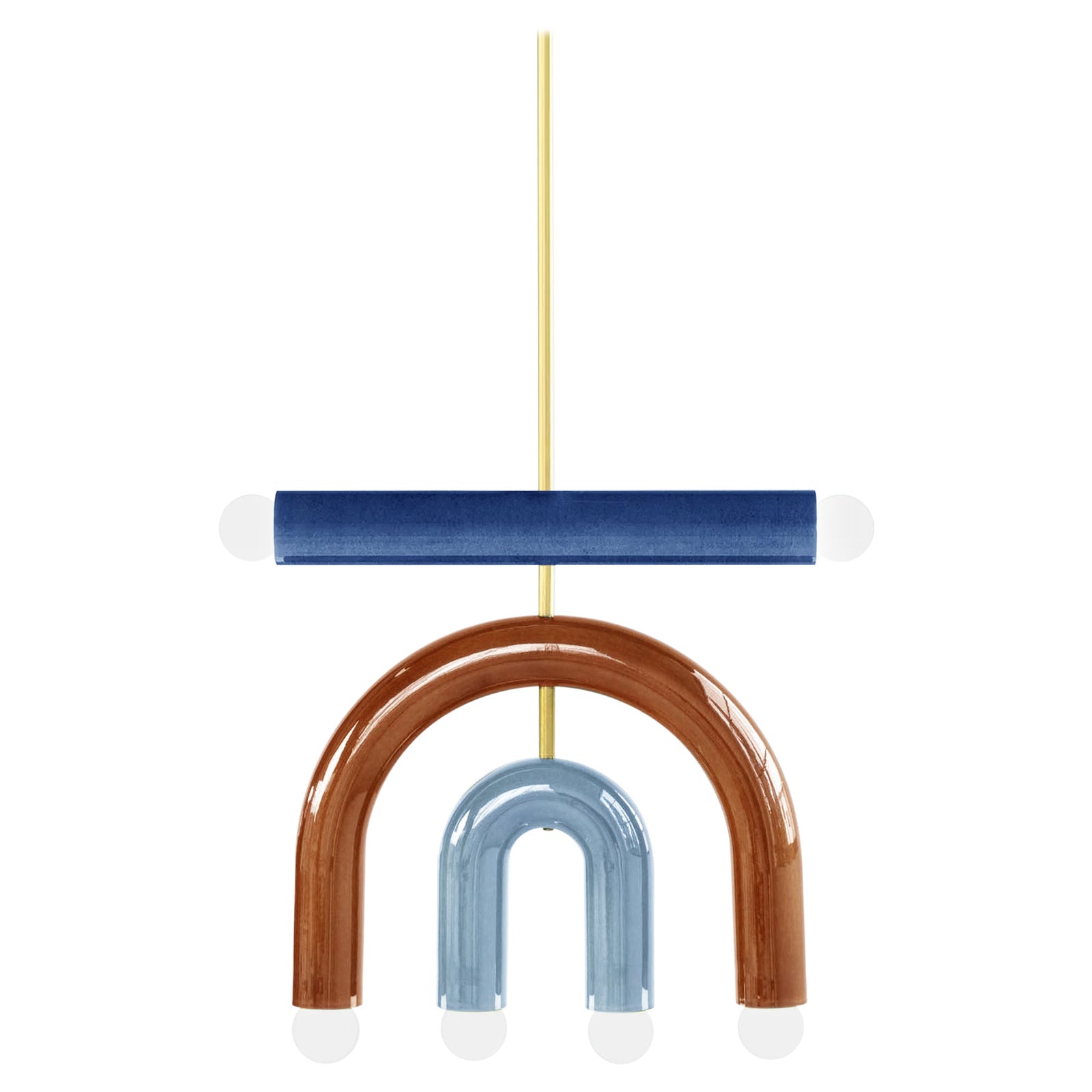 Ceramic Pendant Lamp 'TRN D1' by Pani Jurek, Light Blue, Medium Blue & Ochre For Sale