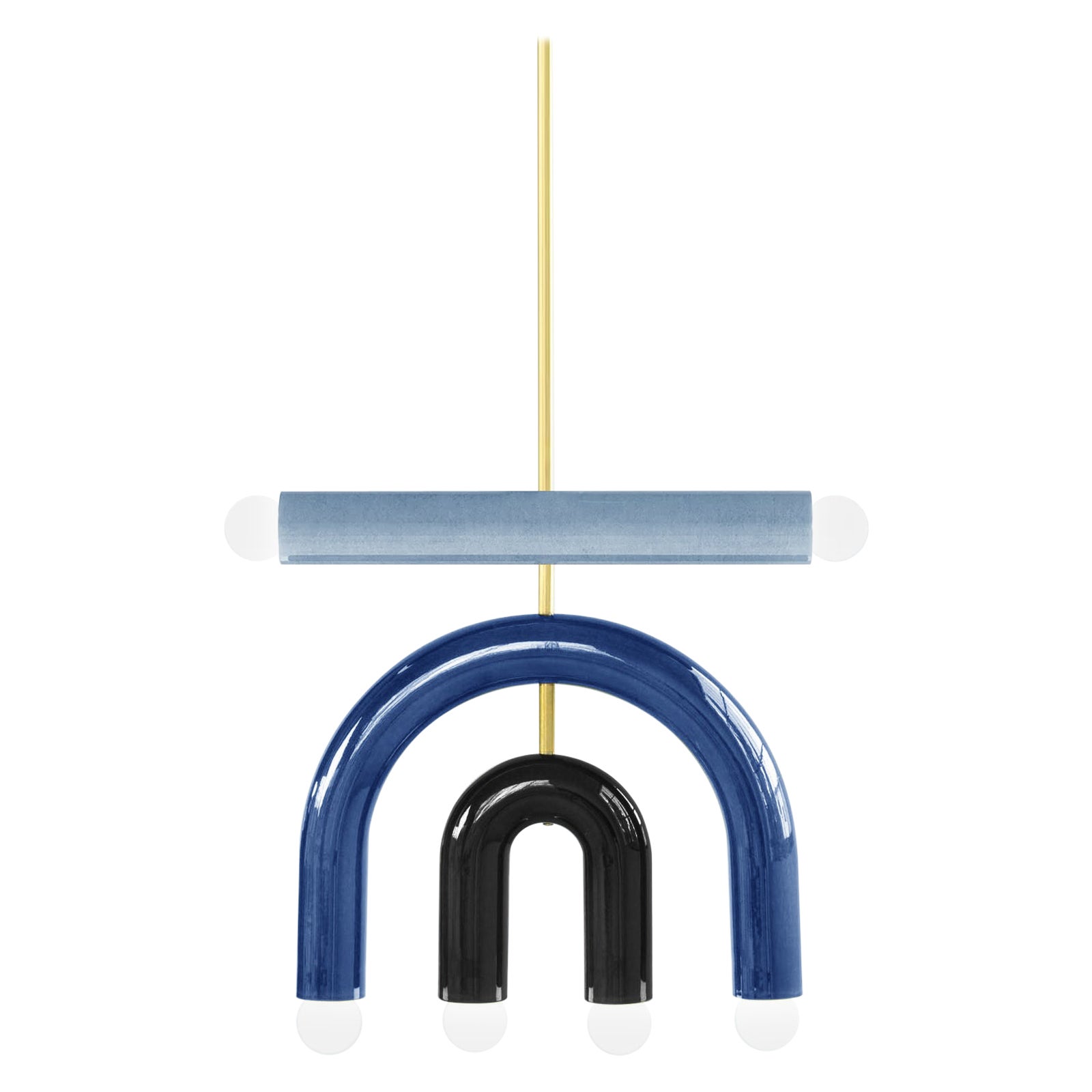 Ceramic Pendant Lamp 'TRN D1' by Pani Jurek, Brass Rod, Blue and Black