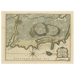 Carte ancienne de la ville et de la molécule du CAP D'agde et de Fort de Brescou, France, 1759