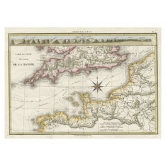 Carte décorative française de la côte anglaise colorée à la main, 1827