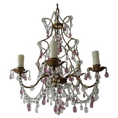French Maison Baguès  Amethyst & Clear Murano Drops Chandelier, 1920s Signed