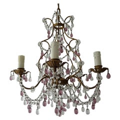 Antique French Maison Baguès  Amethyst & Clear Murano Drops Chandelier, 1920s Signed
