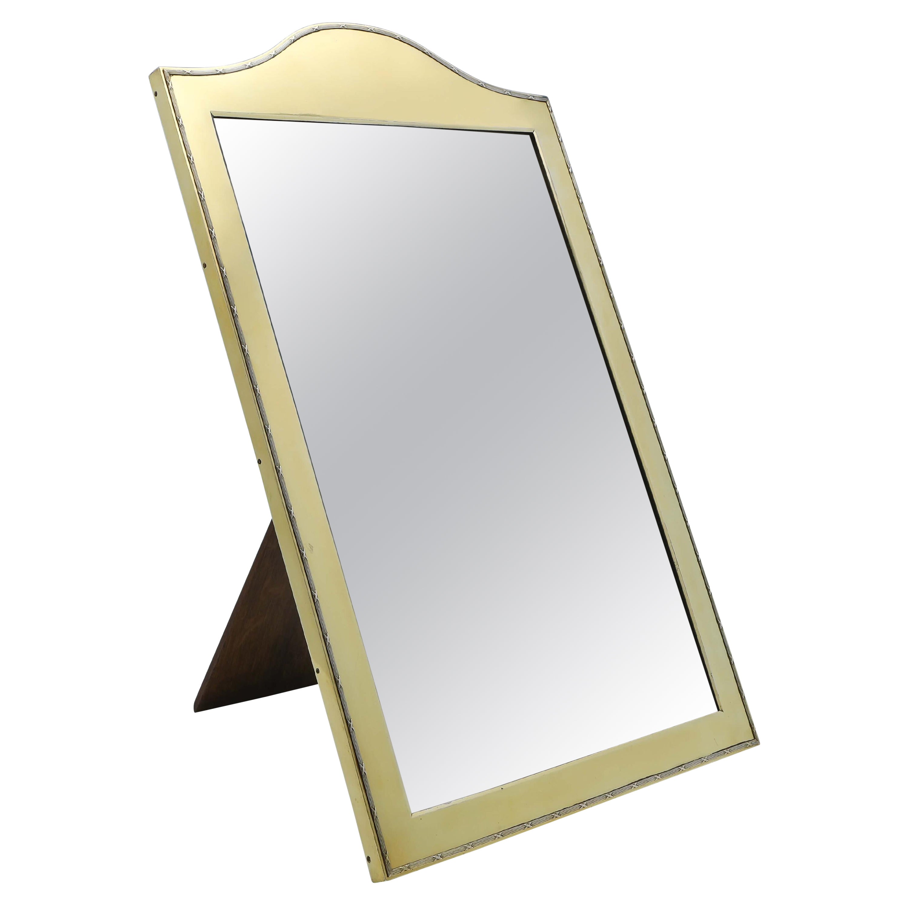 Very Large & Stylish Antique Sterling Silver Table Mirror, Gilt, Asprey, 1920 For Sale