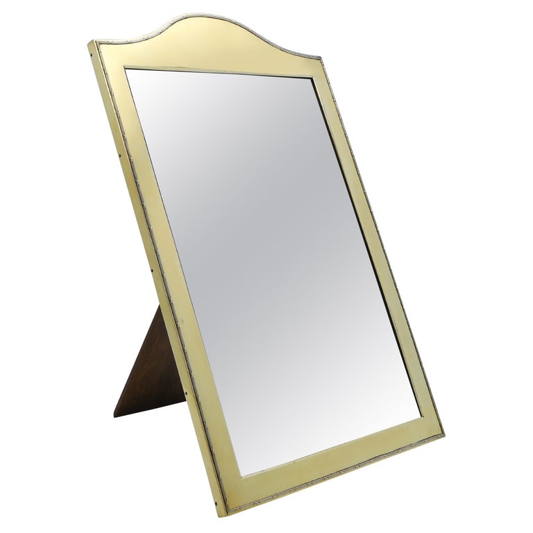Very Large and Stylish Antique Sterling Silver Table Mirror, Gilt