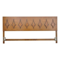 Vintage Mid-Century Modern Sculpted Walnut King Size Headboard by Hanover Made Furniture