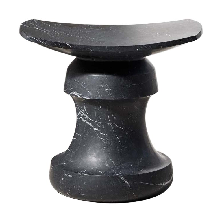 Roi stool in Black Marquina Marble For Sale