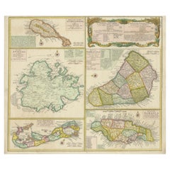 Antique Stunning Map of Caribbean Islands, Incl Jamaica, Bermuda, Barbados and St. Kitts