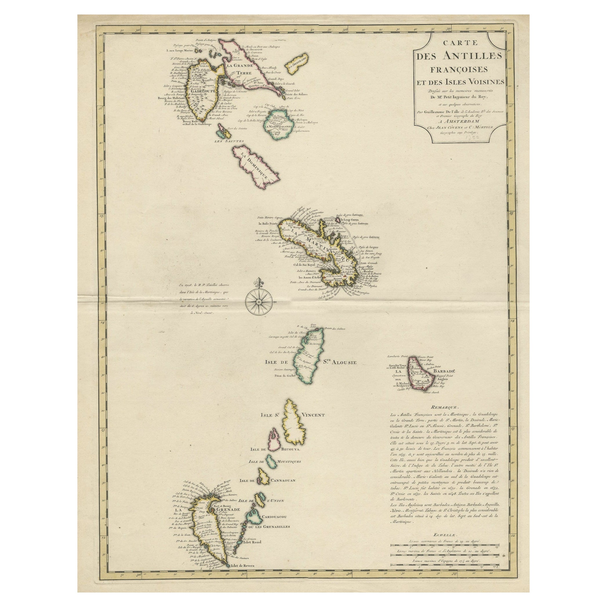 Detailed Antique Map of the Windward Islands in the Caribbean For Sale