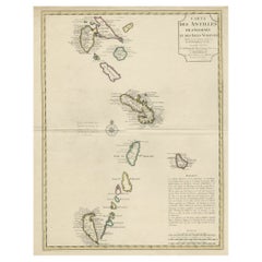 Detailed Antique Map of the Windward Islands in the Caribbean