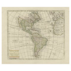 Original Antique Map of North and South America in Attractive Old Coloring