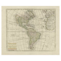Mapa original antiguo de América del Norte y del Sur en atractivos colores antiguos