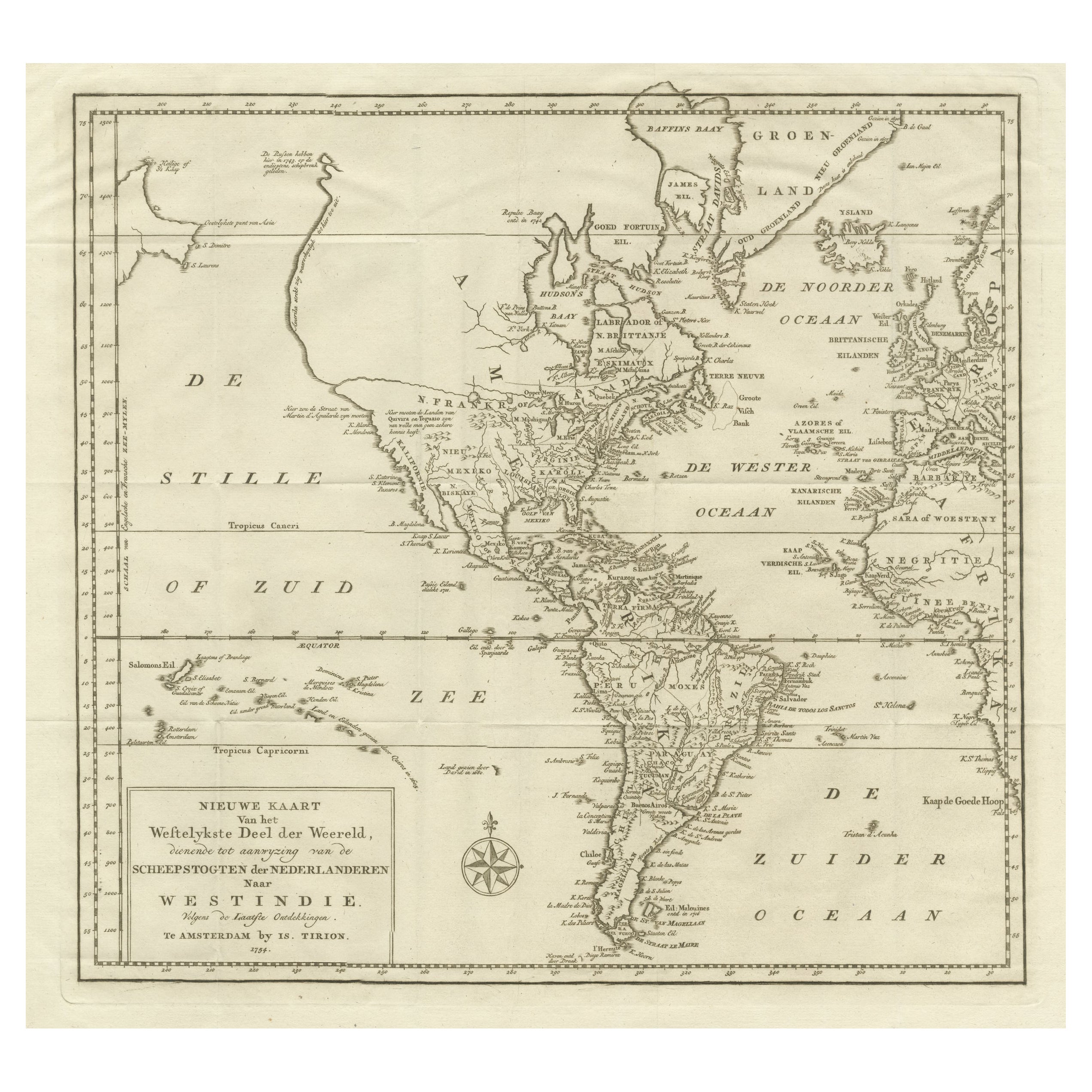 Interesting and Decorative Dutch Antique Map of the Americas