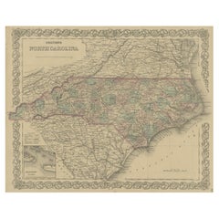 Antique Very Detailed Old Map of North Carolina, United States