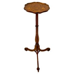 Antique George III Quality Walnut Floral Marquetry Inlaid Candle Stand
