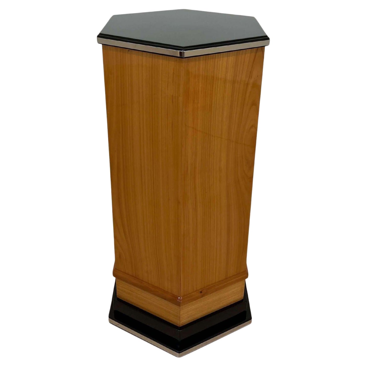 Art Deco Column, Cherry Wood, Lacquer and Metal Trims, France, circa