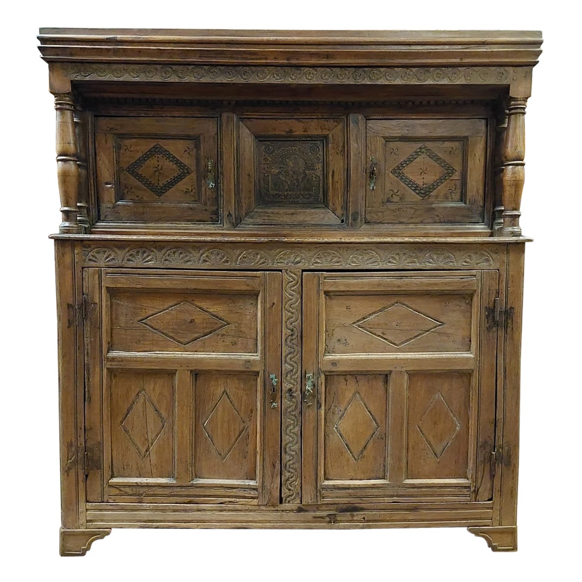 Buffet sideboard credenzas in carved and bent larch, rustic, Italy's mountains