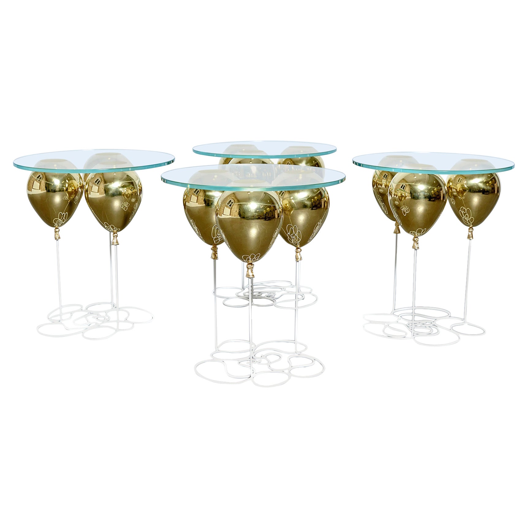 Gold Glass Balloon Side Tables For Sale