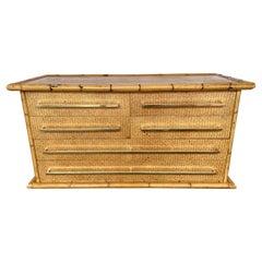 Retro Bamboo Rattan Brass Chest of Drawers by Galerie Maison & Jardin, France, 1970s