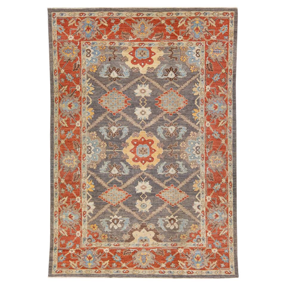 Modern Sultanabad Handmade Brown and Rust Wool Rug With Floral Motif ...