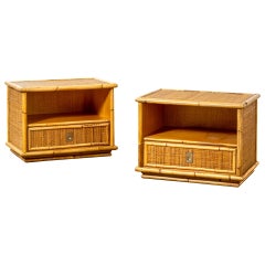Retro 20th Century Vivai del Sud Pair of Night Tables in Bamboo and Wicker '60s
