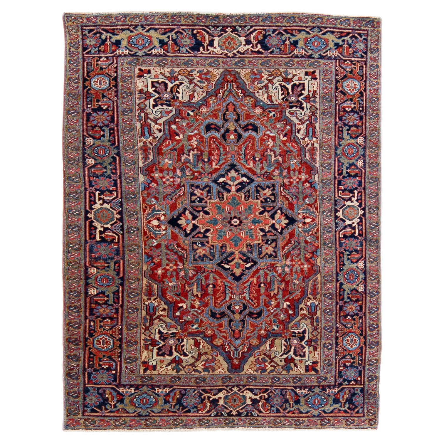 Antique Persian Heriz Handmade Allover Designed Red Wool Rug For Sale