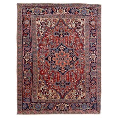 Antique Persian Heriz Handmade Allover Designed Red Wool Rug