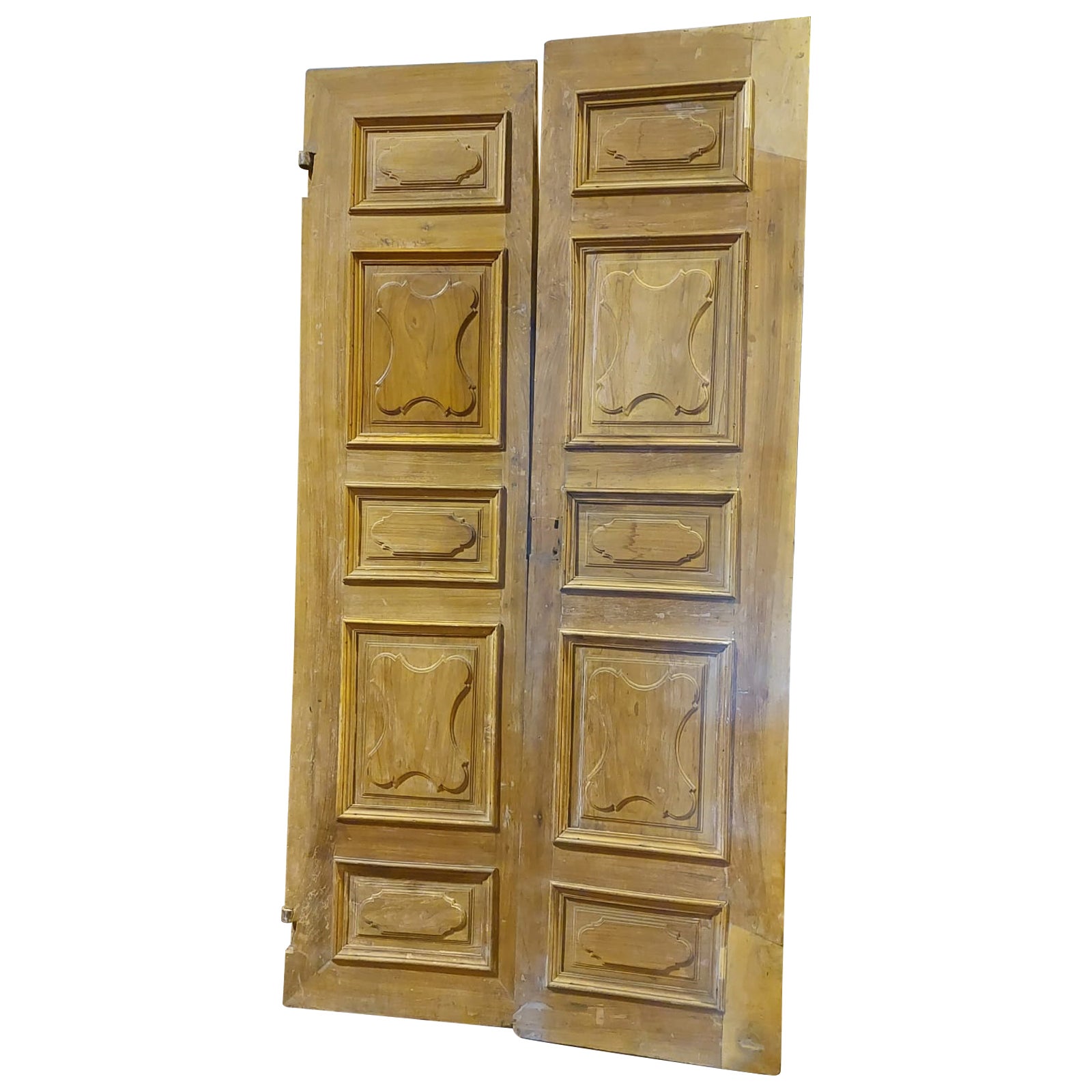 Entrance door  two wings carved in walnut, '700 Italy For Sale